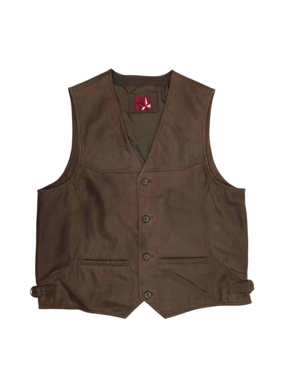 Marlboro Miles Leather Vest Mens L Vintage Western Biker Waistcoat Tabs Brown
